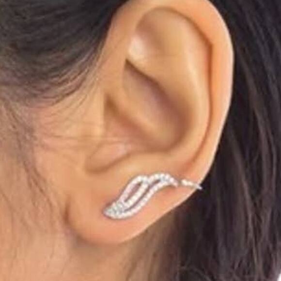 Silver Swarovski Crystal Wing Ear Climber Fashion Earrings ~ RETAIL $95 - Picture 2 of 7